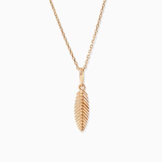14KY necklace with feather 13,5x4,3mm pendant 39+3+3cm