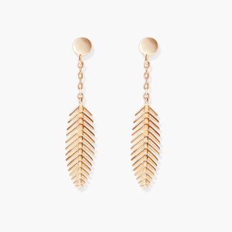 14KY earstuds hanging leaf 14.6x4mm